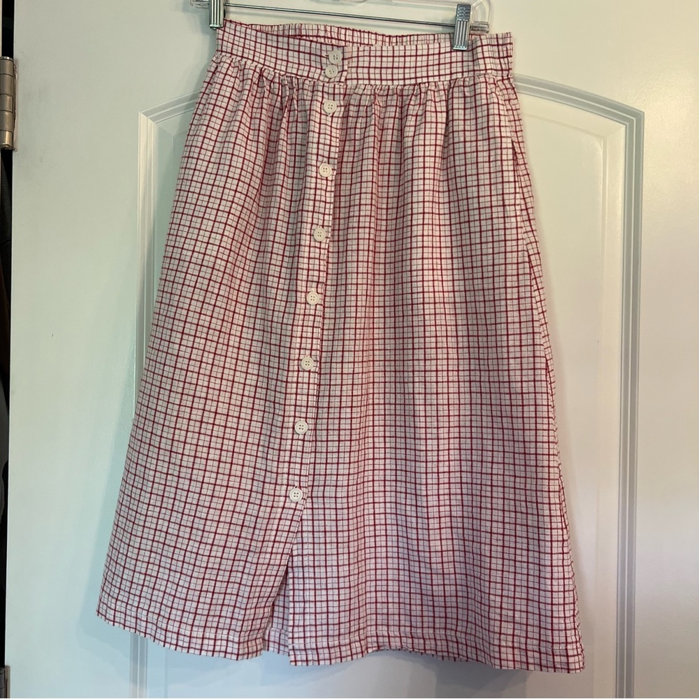 Max Studio Red and White Checkered Midi Skirt MP
